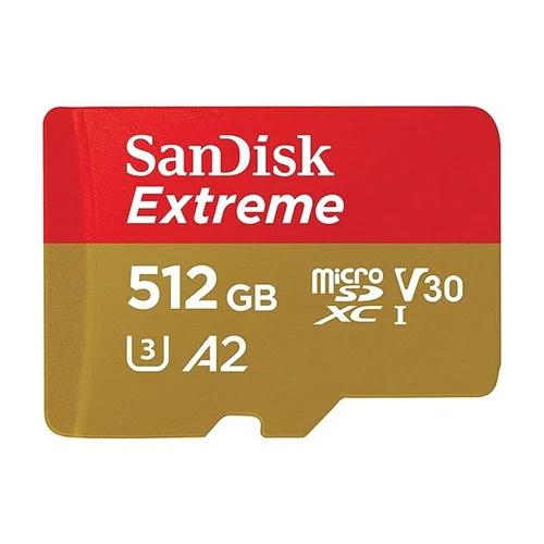 کارت حافظه microSDXC سن دیسک مدل SDSQXAV Extreme  کلاس A2 C10 V30 استاندارد UHS-I U3 سرعت 190MBps ظرفیت 512 گیگابایت